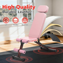 Load image into Gallery viewer, XDDIAS Workout Bench, 10 Backrests Adjustable Weight Bench with Extended Headrest, 800LBS Foldable Weight Bench for Home Gym, Incline Decline Flat Bench Compact for Small Space Training, Pink
