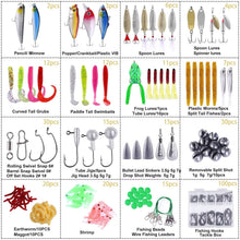 Load image into Gallery viewer, PLUSINNO 302Pcs Fishing Lures, Fishing Tackle Box with Tackle Included, Crankbaits, Spinnerbaits, Hooks, Weights &amp; Accessories - Freshwater Bass Fishing Gear Lure Bait Equipment Kit Gift for Men

