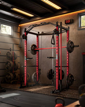 Load image into Gallery viewer, GarveeLife Power Cage, Multi-Functional Power Racks for Home Gym with Cable Crossover System, 1600 LBS Weight Capacity Fitness Squat Rack for Strength Workout with More Training Attachment, Red
