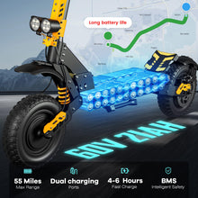 Load image into Gallery viewer, 60V Electric Scooter Adults 5600W Dual Motors Top Speed 47MPH, 60V 21Ah Range 55 Miles, 12&quot; All-Terrain Tires Foldable FastScooter
