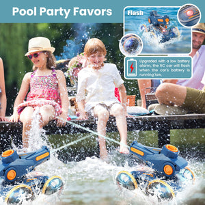 Amphibious Remote Control Car - Stunt Toy for Kids Ages 6-8-12, Water & Land 4WD with Gesture Sensing, Lights