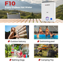 Load image into Gallery viewer, CAMPLUX Tankless Water Heater Propane, 2.64 GPM Portable Outdoor Water Heater, Compact Design with Carry Handle, 3 Seconds Instant Hot Water, LCD Display, Easy Operation for Camping, RV, Off-Grid ﻿
