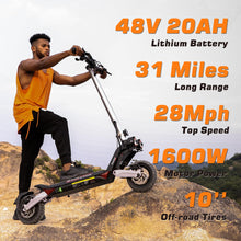 Load image into Gallery viewer, Electric Scooter for Adults with Storage Bag &amp; 2 Chargers, 1600/800W Motor, 10&#39;&#39; Solid Tires, Up to 31 Miles Long Range &amp; 28 Mph, 440LBS Max Load
