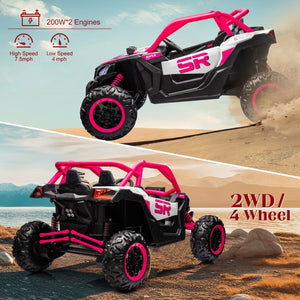24V 2 Seater Ride on Car, 2x200W, EVA Tires, 4Wheels/2WD, Power Wheels LED Lights, Remote Control, Bluetooth- Pink