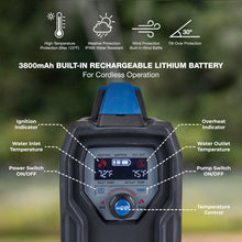 Load image into Gallery viewer, Kakadu Portable Camping Outback Shower, Instant Hot Water for Outdoor Use - Slimline Design, Rechargeable Lithium Battery, Adjustable Shower Head, Slim Pump, Digital Display

