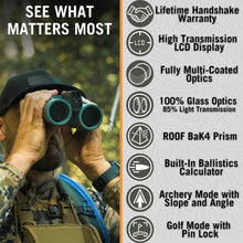 Load image into Gallery viewer, Astra Optix Laser Rangefinder Binoculars 10x42 for Hunting, Shooting &amp; Golf – 2600 Yard Range, Built-in Ballistics, HD LCD Display, Fast 0.1s ±1 Yard Accuracy (2600 Yard Version)
