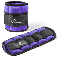 Load image into Gallery viewer, Sportneer Adjustable Ankle Weights Set - 1 Pair (2-10 lbs) Removable Sandbags -Purple
