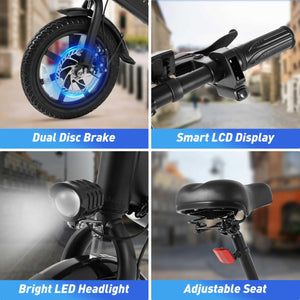 Electric Bike for Adults Teens, Folding Electric Bicycle, Commuter City E-Bike with 350W Motor and 36V 7.5Ah Battery,3 Levels Assist