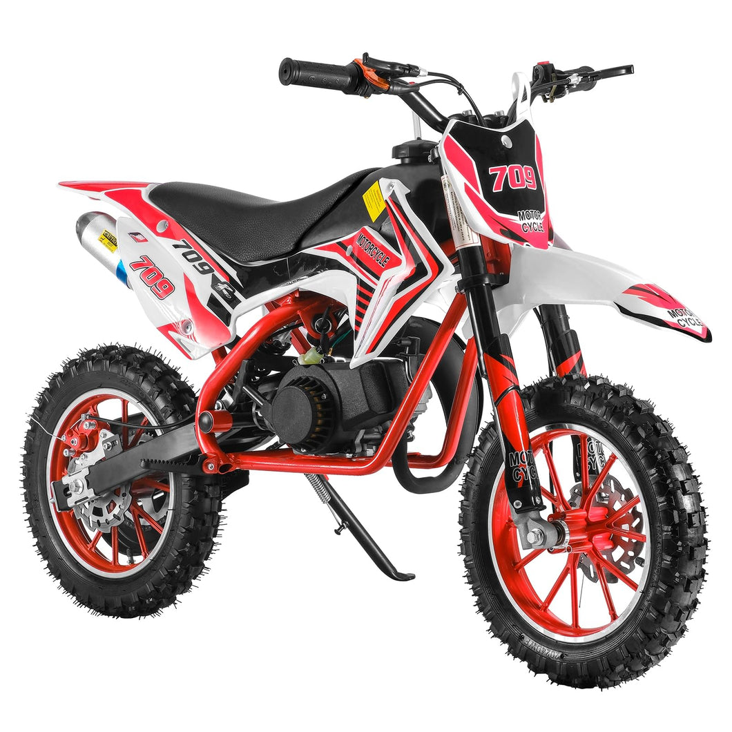 Kids Dirt Bike 49cc 2-Stroke, Mini Pit Bike, Beach Off Road Ride On Vehicle Mini Motorcycle, Pocket Rocket Motocross, 220lbs Weight Capacity Red