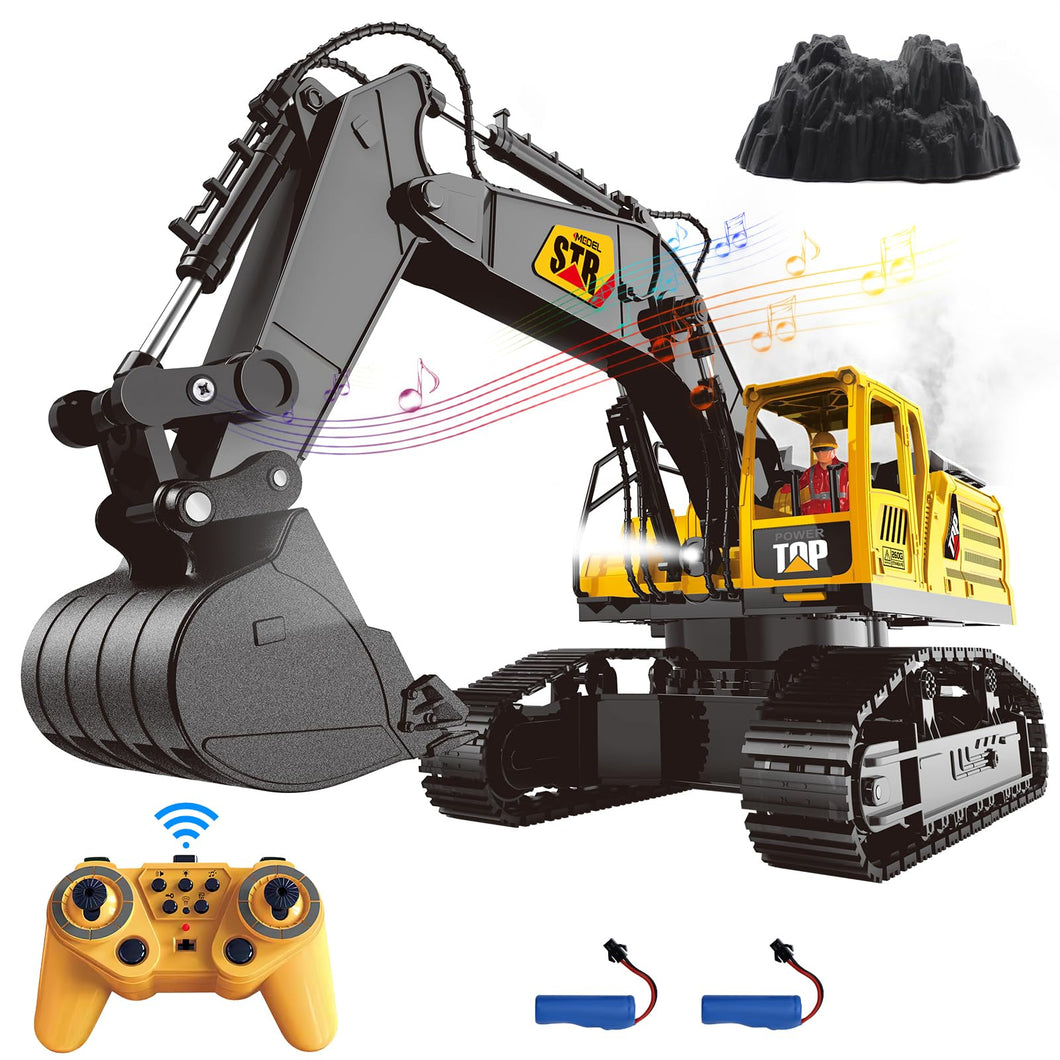 Remote Control Excavator Toys, 14 Channel 1:14 RC Construction Vehicles Toy with Mist Spray, 2.4GHZ Light and Sound RC Digger
