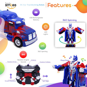 Kids Transforming Robot RC Truck Toys for Boys 8-13 Remote Control Car Gift Blue