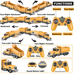 Remote Control Construction Vehicle Toy, 6 Channel RC Dump Truck with 2 Rechargeable Batteries, 1/24 Scale