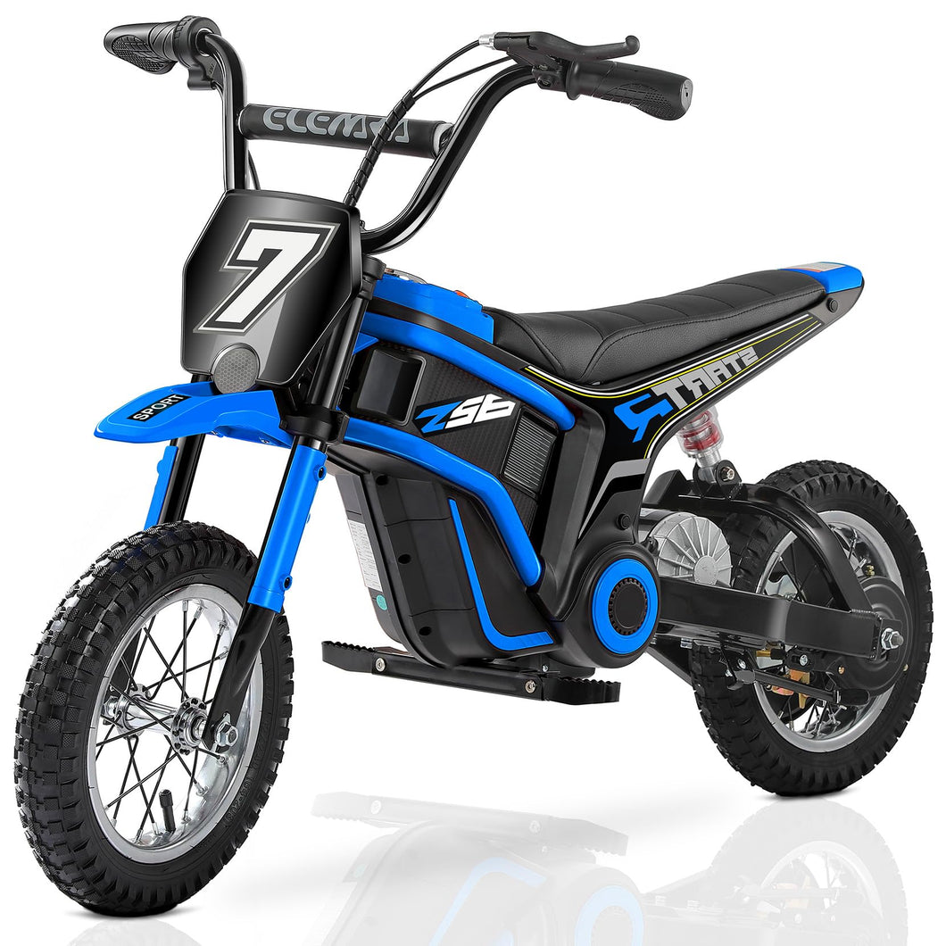 Electric Dirt Bike, 24V Ride on Toys for Big Kids, 350W Kids Motorcycle with Music & Bluetooth, 15.5 mph & 150lb Max-Blue