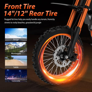 Electric Dirt Bike Teens Adults - 48V 21AH Electric Bicycle 14"/12" Fat Tire Off Road High Torque Mini E Motocross Motorcycle