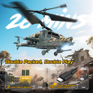 RC Helicopter for Adults & Kids, 2.4GHz Military Remote Control Helicopter, 2 Batteries, 26 Mins Flight, LED Lights, Altitude Hold
