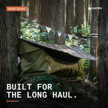 Load image into Gallery viewer, Haven Safari Lay-Flat Hammock Tent (Canopy Camo) – Heavy-Duty Canvas Hammock Tent for Camping &amp; Overlanding – Includes Thick Insulated Pad, Rainfly &amp; Net (350 lb Capacity)
