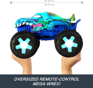 Hot Wheels Toy Truck Monster Trucks RC, Oversized Remote-Control Mega-Wrex Alive in 1:15 Scale, 3 Modes of Play