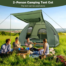 Load image into Gallery viewer, Goplus Camping Tent Cot, 5-in-1 Folding Camping Bed with Awning, Air Mattress, Sleeping Bag, Bedspread, Off Ground Elevated 1-2 Person Cot Tent with Carrying Bag, Air Pump for Camping Picnic Outdoor
