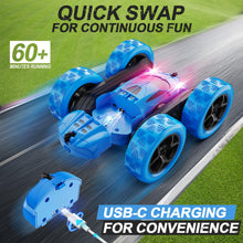 Load image into Gallery viewer, Remote Control Car, RC Cars Toys for Kids Ages 6-12, 4WD Stunt Car with LED Lights &amp; 360° Flips, 2.4GHz, Upgraded USB-C Modular Batteries
