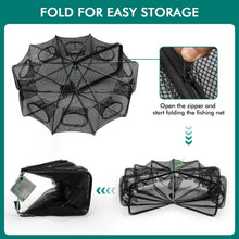 Load image into Gallery viewer, QualyQualy Fishing Bait Trap Crab Net Fishing Trap for Minnow/Crab/Shrimp/Crawdad with Rope, 10 Holes Large Space Fishing Net 32"*10"

