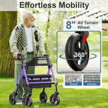 Load image into Gallery viewer, HOMLAND Foldable Rollator Walkers with Seat for Seniors, 8'' Big Wheels, 350 lb. Weight Capacity, Adjustable Handles and Seat Height, Lightweight Rolling Walker, Purple
