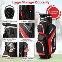 Load image into Gallery viewer, ULTIMATE 14-Way Golf Stand Bag, Portable Golf Bag w/ 6 Pockets,Cooler Bag &amp; Waterproof Valuable Pocket, Rain Hood, Ergonomic Dual Strap System &amp; Carrying Handles, 5 LBS Lightweight for Adults (Red)
