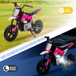 24V Kids Electric Dirt Bike for 5-15 Years Old, Ride on E Motorcycle, 3.11-9.32MPH Speed, Rear Shock Absorber, LED Breath Lamp, Pink