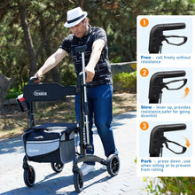 Load image into Gallery viewer, Rollator Walker for Seniors/Adults Foldable Rolling Walker with Seat 330 lbs Capacity 4 Big 8 inch Wheels Hand Grips Adjustable Height Lightweight Carbon Fiber Walker 7206(Black)

