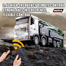 Load image into Gallery viewer, 18.9 Inches 11 Channel Remote Control Cement Pump Truck 1/18 Scale 2-Batteries 2.4Ghz RC Concrete Construction Vehicle (Grey 8-Wheels)
