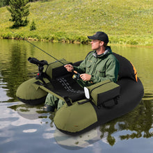 Load image into Gallery viewer, Goplus Inflatable Float Tube, Fishing Belly Boat with Fish Ruler, Pump, Storage Bag, Adjustable Straps, Fishing Float Tube for Angling, 350LBS Load Capacity (Green+Grey, Thickened，W/Rod Holder)
