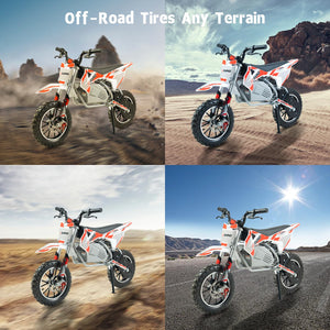 Electric Dirt Bike, 36V 500W Off-Road Electric Motocycle for Kids 8-14 Yrs,15 MPH Peak Speed, Dual Suspension High Torque Motor