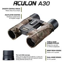 Load image into Gallery viewer, Nikon ACULON A30 10x25 TrueTimber KANATI Camo Binocular | Dual hinge design, Fully multi-coated lightweight Binocular, Smooth Central Focus Knob | Official Nikon USA Model
