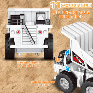Remote Control Dump Truck Toy for Boys 8-12 Construction Vehicle with Metal Bed 11CH Alloy RC Dump Truck