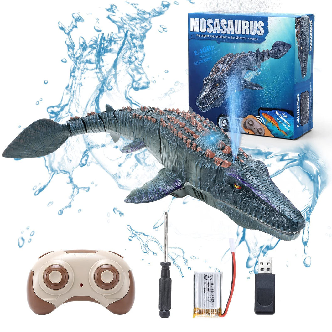 Remote Control Dinosaur Toys for Kids 3 4 5 6 7, Mosasaurus Diving Toys RC Boat with Light and Spray Water for Swimming