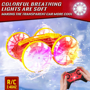 Amphibious RC Car with Lights for Kids 6-12 Year Old Gesture Sensor RC Stunt Cars Boat 4WD 2.4GHz Waterproof Hand Controlled
