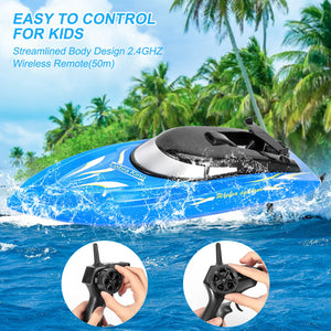 2 Pack RC Boat Remote Control Boats for Pools and Lakes for Kids and Adults, 10 kmH 2.4 GHz RC Boat for Boys 4-7 8-12 Years