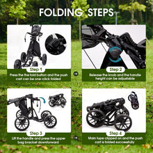 Load image into Gallery viewer, FLAGTAG Golf Push Cart 4-Wheels,Folding Golf Cart, Golf Pull cart with Cup Holder,Umbrella Holder,Cooler Bag, Foldable with one-Click,Handle Height Adjustable,Drink Holder,Walking Push cart
