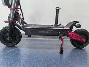 Electric Scooter with Seat, 11-inch Off-Road Tires, Dual Suspension, LED Display, Black and Red