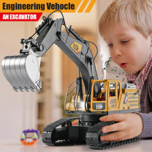 Load image into Gallery viewer, Remote Control Excavator Toys for Boys,14 Channel RC Digger Construction Toys Tractor, Simulated Smoke, Sound, Lighting, Metal Digging Head
