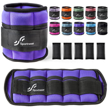 Load image into Gallery viewer, Sportneer Adjustable Ankle Weights Set - 1 Pair (2-10 lbs) Removable Sandbags -Purple
