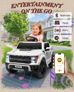 First Ride On Licensed Ford F-150 Raptor 12V Kids Ride on Truck, Ride on Toys for Toddlers with Remote Control (White)
