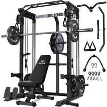 Load image into Gallery viewer, JELENS C21 Power Cage, 2000LBS Multi-Function Power Rack with Independent Dual Pulley System, All-in-One Squat Rack for Cable Crossover, Home Gym Workout Machine (Black, 230LB Black Weights)
