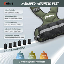 Load image into Gallery viewer, ZELUS Weighted Vest for Men and Women, Adjustable Body Weight Vest Exercise Set for Workouts, 4-10lb/11-20lb/20-32lb with 6 Ironsand Weights for Cardio Strength Training Walking Jogging, 11-20lb Green
