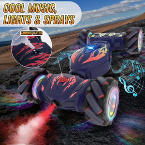RC Cars, Gesture Sensing RC Stunt Car Toys for Boys Girls 6-12, 2.4Ghz 4WD Remote Stunt Car with Spray Lights Music 360° Rotate Fast
