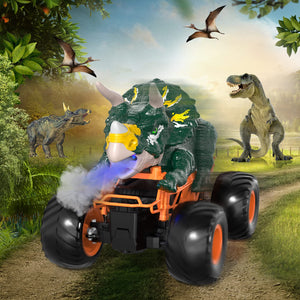 Remote Control Dinosaur Truck Toys for Kids Boys 3-5 4-7, 2.4GHz RC Dino Car Toys with Light, Sound & Spray