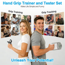Load image into Gallery viewer, Handeful Grip Strength Tester Trainer - Dynamometer Handgrip Measurer Meter, Handheld Strengthener Exerciser for Sports, School, and Home Use（Grey with strengthener）
