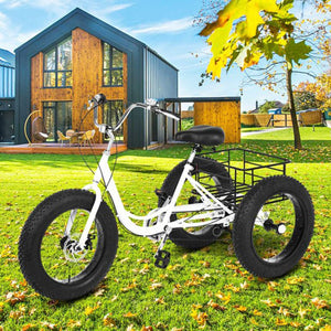 20 Inch Fat Tire Adult Tricycles 3 Wheel Bikes 7 Speed Adult Trikes Three-Wheeled Cruiser for Seniors, Women, Men