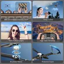 Load image into Gallery viewer, FPV Foldable RC Quadcopter with Propeller Guards, 2 Batteries, 1500mAh, 130° Lens, WiFi, Voice Control, Gesture Photography
