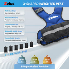 Load image into Gallery viewer, ZELUS Weighted Vest for Men and Women, Adjustable Body Weight Vest Exercise Set for Workouts, 4-10lb/11-20lb/20-32lb with 6 Ironsand Weights for Cardio Strength Training Walking Jogging, 11-20lb. Blue

