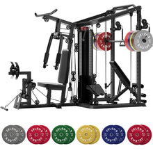 Load image into Gallery viewer, JELENS Home Gym System, 150LB Weight Stack Smith Machine -(Black, 370LBS Colored Weights Package)
